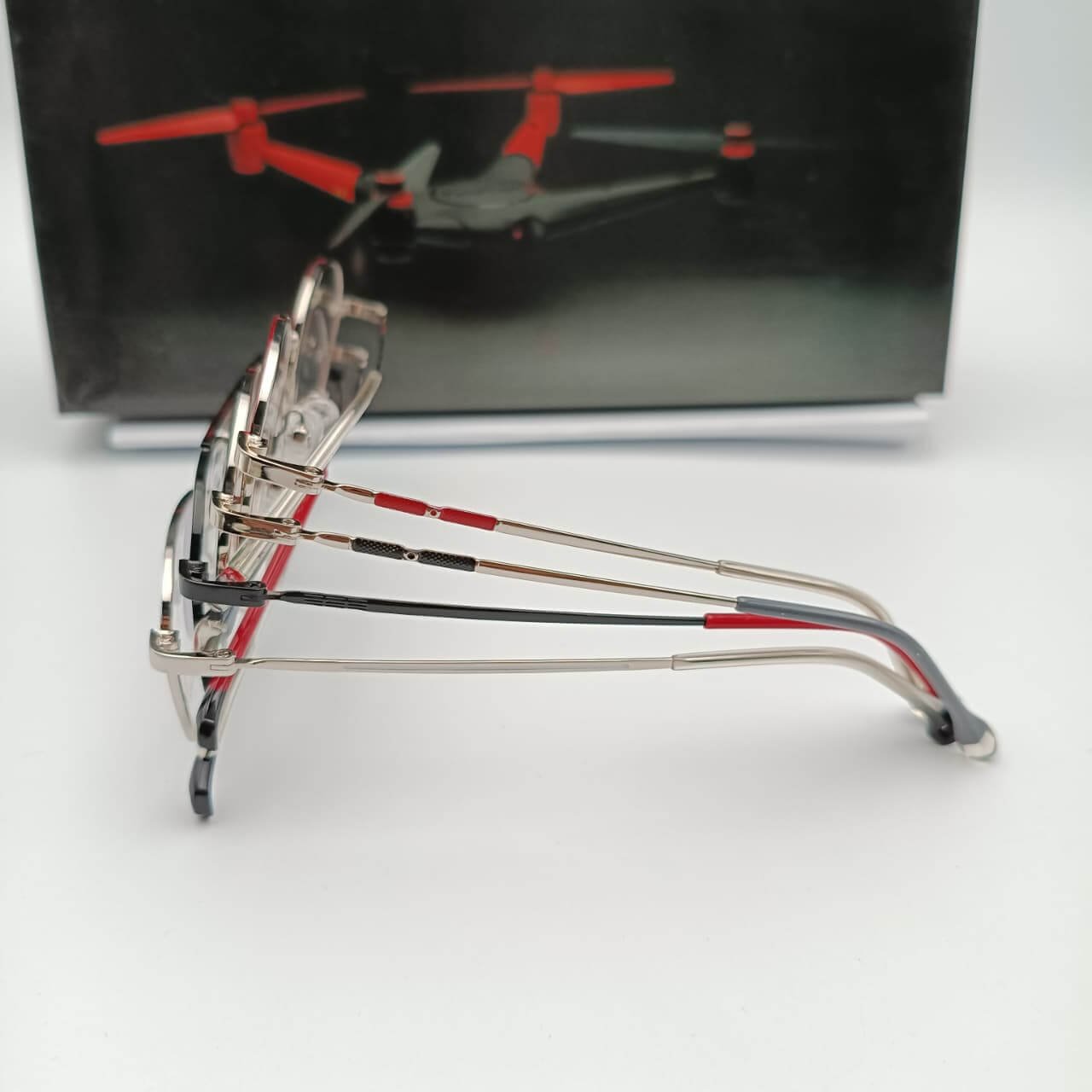 Stylish glasses with drone background