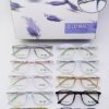 Various stylish eyeglasses displayed neatly with sheet frame, spring hinges