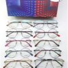 Various stylish eyeglasses displayed neatly with metal frame, spring hinges
